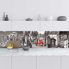 Sticker Art Mutfak Tezgah Arası Folyo Fayans Kaplama Folyosu Retro Siyah Beyaz Şehir 60X200 cm