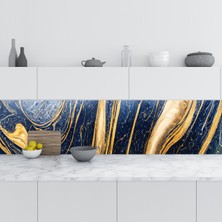 Sticker Art Mutfak Tezgah Arası Folyo Fayans Kaplama Folyosu Lüks Mavi Altın 60X100 cm