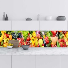 Sticker Art Mutfak Tezgah Arası Folyo Fayans Kaplama Folyosu Meyve Sebzeler 60X300 cm