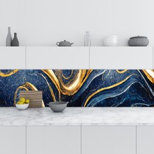Sticker Art Mutfak Tezgah Arası Folyo Fayans Kaplama Folyosu Mavi Mermer Altın 60X500 cm