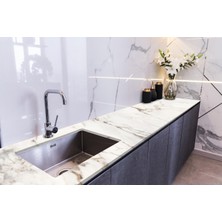 Sticker Art Tezgah Üstü Fayans Kaplama Folyosu Mutfak Tezgahı Kaplama Beyaz Kırık Taş Mermer 70 cm x 3 Metre