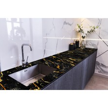 Sticker Art Tezgah Üstü Fayans Kaplama Folyosu Mutfak Tezgahı Kaplama Siyah Altın Mermer 70 cm x 2 Metre