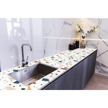 Sticker Art Tezgah Üstü Fayans Kaplama Folyosu Mutfak Tezgahı Kaplama Renkli Mermer 70 cm x 4 Metre