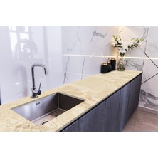 Sticker Art Tezgah Üstü Fayans Kaplama Folyosu Mutfak Tezgahı Kaplama Sarı Yeni Mermer 70 cm x 5 Metre