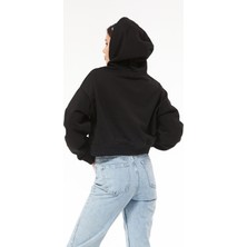 Maygiy Kapüşonlu Baskılı Crop Sweatshirt