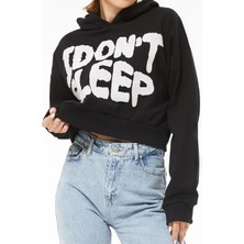 Maygiy Kapüşonlu Baskılı Crop Sweatshirt