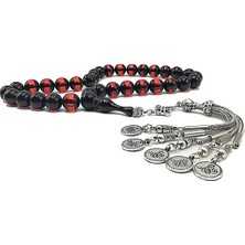 10 mm Küre Kesim Sürmeli Toz Kehribar Tesbih 5 Dallı Özel Tasarım Püsküllü Tespih