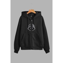 Unisex Siyah Kapüşonlu Sweatshirt Ceket ve Eşofman Altı Takım Starwars Baskılı