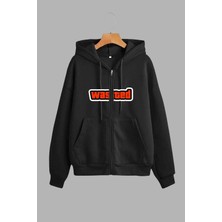 Unisex Siyah Kapüşonlu Sweatshirt Ceket Wasteda Baskılı