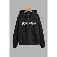 Unisex Siyah Kapüşonlu Sweatshirt Ceket Friends Baskılı