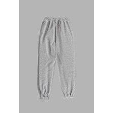Unisex Gri Kışlık Eşofman Altı 2 Iplik Şardonlu Kumaş Mavi Şimşek Baskılı