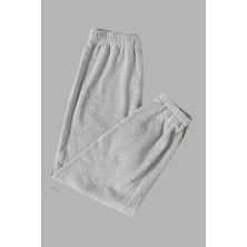 Unisex Gri Kışlık Eşofman Altı 2 Iplik Şardonlu Kumaş Mavi Şimşek Baskılı