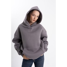 Pull The Hood Unisex Oversize Gri Kapşonlu Sweatshirt