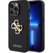 Guess iPhone 14 Pro Max Kılıf Guess Orjinal Lisanslı Delikli Yazı ve 4g Glitter Büyük Metal Logolu Siyah