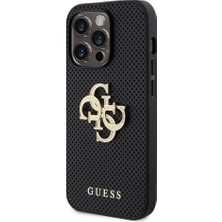 Guess iPhone 14 Pro Max Kılıf Guess Orjinal Lisanslı Delikli Yazı ve 4g Glitter Büyük Metal Logolu Siyah