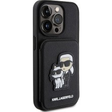 Karl Lagerfeld iPhone 15 Pro Uyumlu Kılıf Standlı Kartlıklı Saffiano K&c Logo Orjinal Lisanslı Siyah