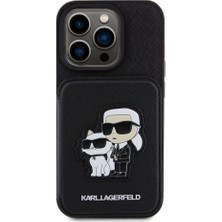 Karl Lagerfeld iPhone 15 Pro Uyumlu Kılıf Standlı Kartlıklı Saffiano K&c Logo Orjinal Lisanslı Siyah