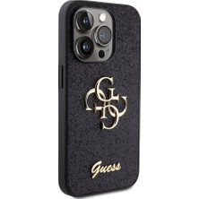 Guess iPhone 15 Pro Uyumlu Kılıf Guess Orjinal Lisanslı 4g Büyük Metal Logolu Glitter Kapak Siyah