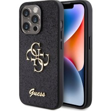 Guess iPhone 15 Pro Uyumlu Kılıf Guess Orjinal Lisanslı 4g Büyük Metal Logolu Glitter Kapak Siyah