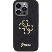 Guess iPhone 15 Pro Uyumlu Kılıf Guess Orjinal Lisanslı 4g Büyük Metal Logolu Glitter Kapak Siyah