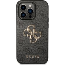 Guess iPhone 15 Pro Max Uyumlu Kılıf Guess Orjinal Lisanslı Pu Deri Yazı ve 4g Metal Logolu Desenli Gri