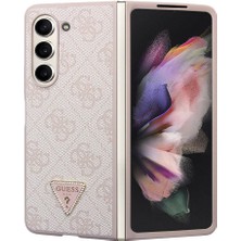 Guess Galaxy Z Fold 5 Uyumlu Kılıf Guess Orjinal Lisanslı Pu Deri Taşlı Üçgen Logo 4g Desenli Strass Pembe