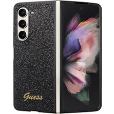 Guess Galaxy Z Fold 5 Uyumlu Kılıf Guess Orjinal Lisanslı Yazı Logolu Glitter Script Kapak Siyah