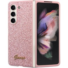 Guess Galaxy Z Fold 5 Uyumlu Kılıf Guess Orjinal Lisanslı Yazı Logolu Glitter Script Kapak Pembe