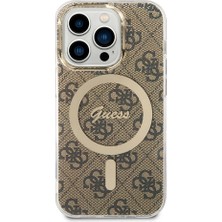 Guess iPhone 15 Pro Max Uyumlu Kılıf Guess Orjinal Lisanslı Magsafe Şarj Yazı Logo 4g Desen Kahverengi