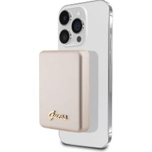 Guess Orjinal Lisanslı Magsafe Şarj Özellikli Metal Yazı Logolu Powerbank 5000MAH 15W Gold