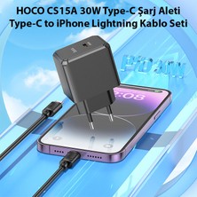 Hoco CS15A 30W Type-C Şarj Aleti + Type-C To iPhone Lightning Kablo Seti