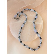 Doğaltaş Siyah Inci - Kalsedon Kolye