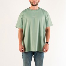 Okiiforme Oversize Basic Yeşil Orta Göğüs Baskılı Unisex Tshirt