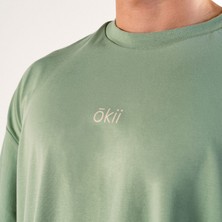 Okiiforme Oversize Basic Yeşil Orta Göğüs Baskılı Unisex Tshirt