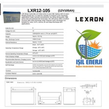 Lexron 12V 105 Ah Solar Jel Akü - 12 Volt 105 Amper Solar Jel Akü