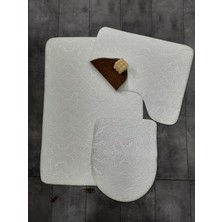 Bonny Home 3’lü Krem Ultrasoft Desenli Klozet Takımı Banyo Halısı Paspas Seti