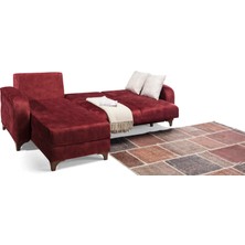 Perla Sofa Frida Yataklı Sandıklı Köşe Takımı Bordo
