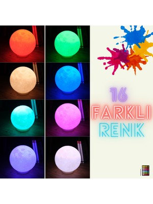 18 Cm Renkli Rgb Ay Küresi neon led lamba hediyelik eşya avize masa lambası gece lambası moon yılbaşı hediye