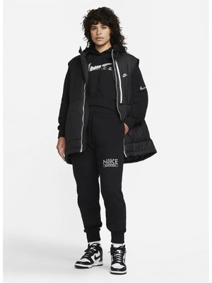 Nike Sportswear Swoosh High-Waist Fleece Siyah Kadın Uzun Düz Eşofman Altı DR5615-010