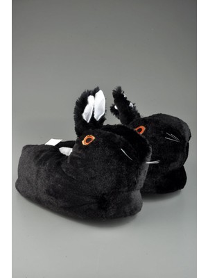 Sevimli Tavşan Figürlü Peluş Panduf Siyah