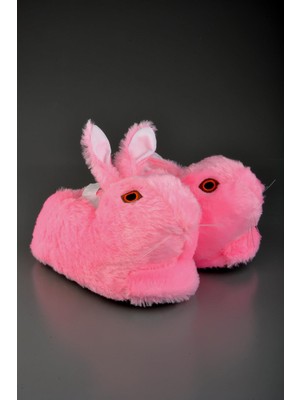 Sevimli Tavşan Figürlü Peluş Panduf Pembe