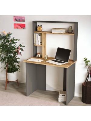 L'occi Concept Saint 90 cm Genç Çocuk Çalışma Masası Kitaplık Raf Çam-Antrasit SN2-AA