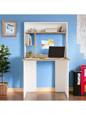 L'occi Concept Saint 90 cm Genç Çocuk Çalışma Masası Bilgisayar Laptop Kitaplık Raf Çam-Beyaz SN2-AW
