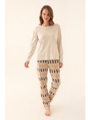 Pierre Cardin Kadın Bej Uzun Kol Pijama Takımı