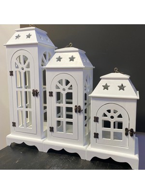 3'lü Dekoratif Ahşap Fener Mumluk