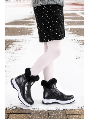 Kiko Kids 250 Rugan Çatlak Fermuarlı Kız Çocuk Bot Ayakkabı Siyah