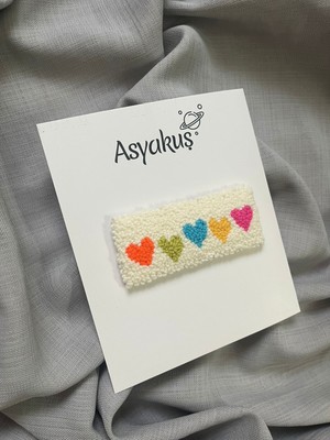 Asyakuş Handmade Punch Renkli Kalpler Otomatik Toka