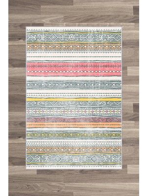 Artizon  Tekstil Artızon Halı ART-234 Beyaz Taban Dekoratif Kilim Ince Yıkanabilir Süngerli Dot Taban Salon Halısı