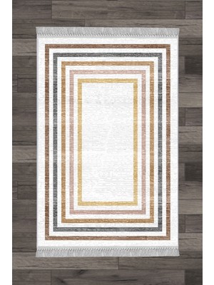 Artizon  Tekstil Artızon Halı ART-242 Beyaz Taban Dekoratif Kilim Ince Yıkanabilir Süngerli Dot Taban Salon Halısı