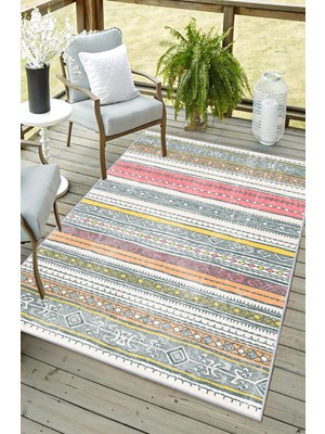 Artizon  Tekstil Artızon Halı ART-234 Beyaz Taban Dekoratif Kilim Ince Yıkanabilir Süngerli Dot Taban Salon Halısı